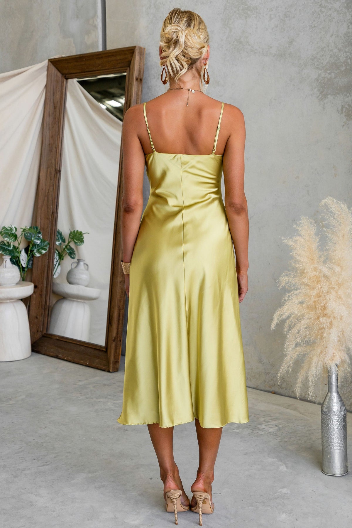 Satin Lace Trim Midi Slip Dress