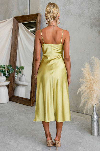 Satin Lace Trim Midi Slip Dress