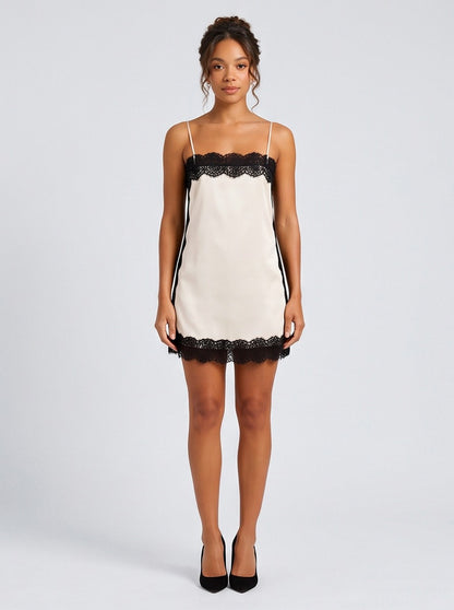 Satin Lace Trim Slip Mini Dress