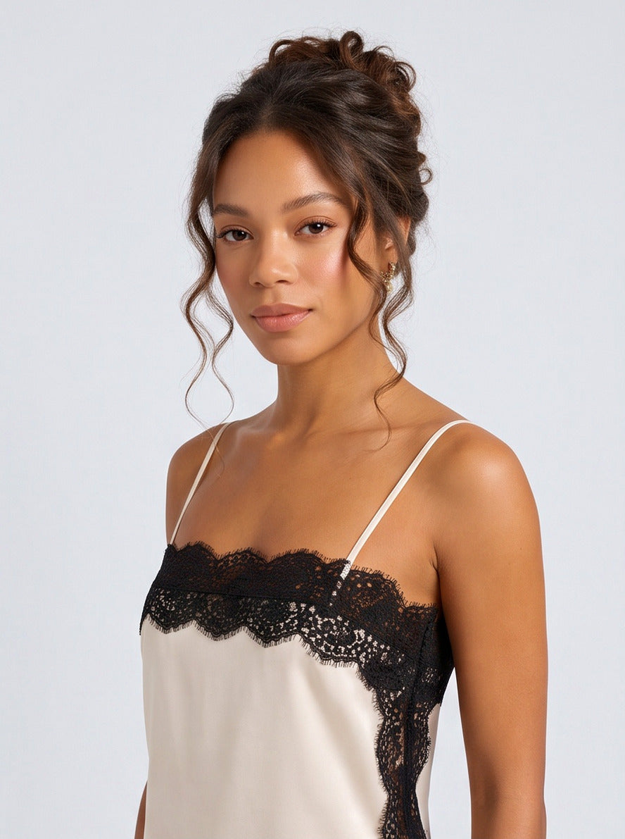 Satin Lace Trim Slip Mini Dress