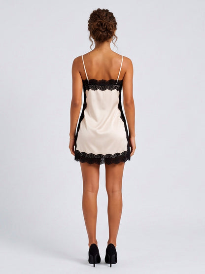 Satin Lace Trim Slip Mini Dress