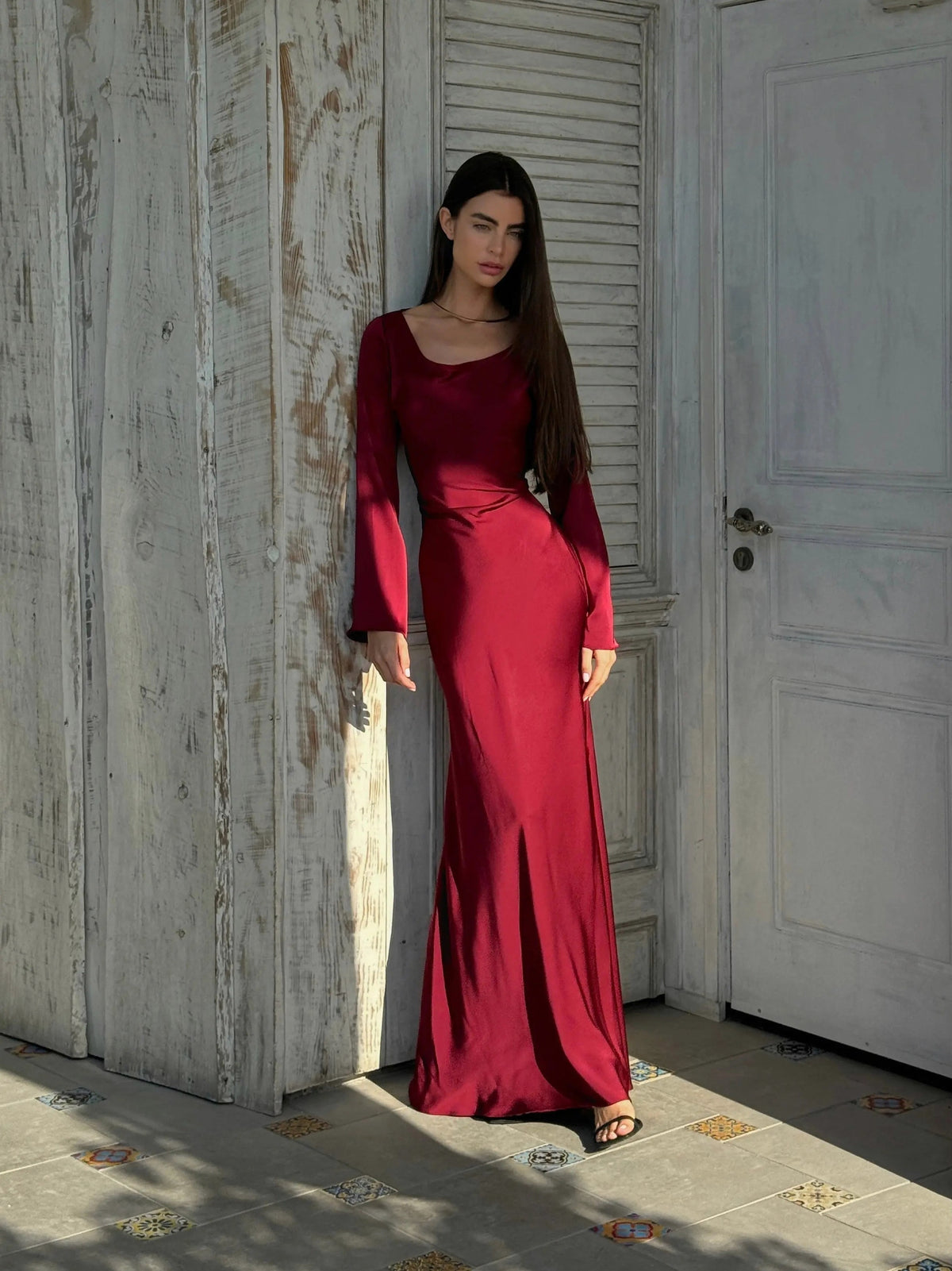 Satin Long Sleeve Maxi Dress