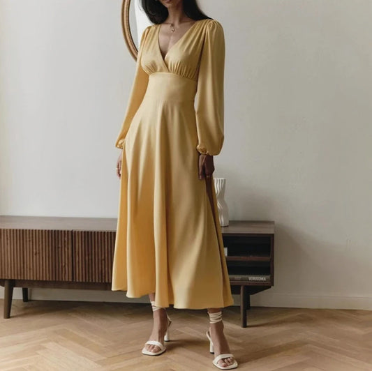 Satin Long Sleeve Midi Dress