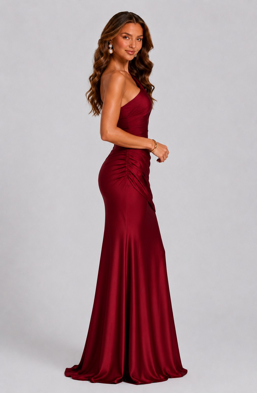 Satin One Shoulder Maxi Dress