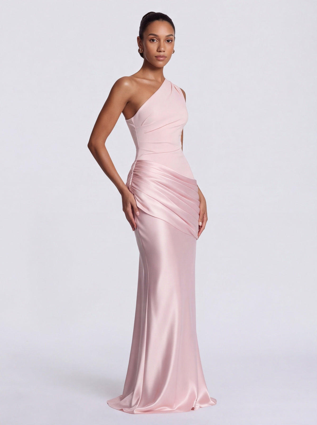 Satin One Shoulder Drop Waist Maxi Dress