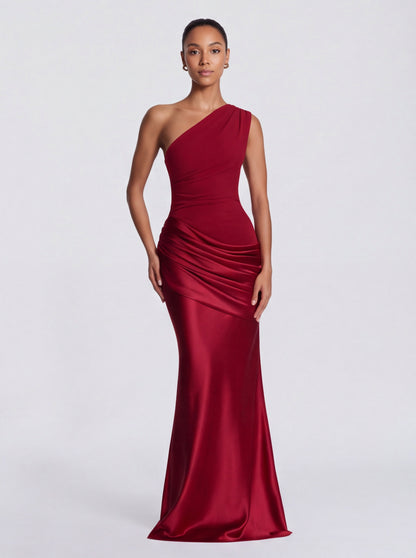 Satin One Shoulder Drop Waist Maxi Dress