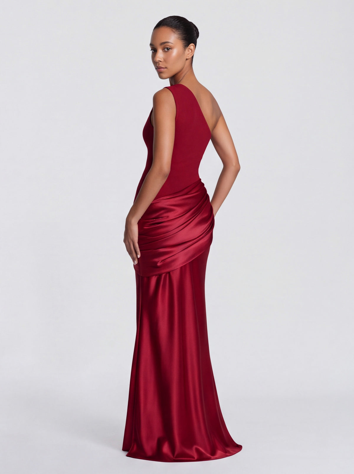 Satin One Shoulder Drop Waist Maxi Dress
