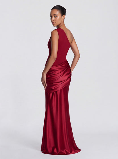 Satin One Shoulder Drop Waist Maxi Dress