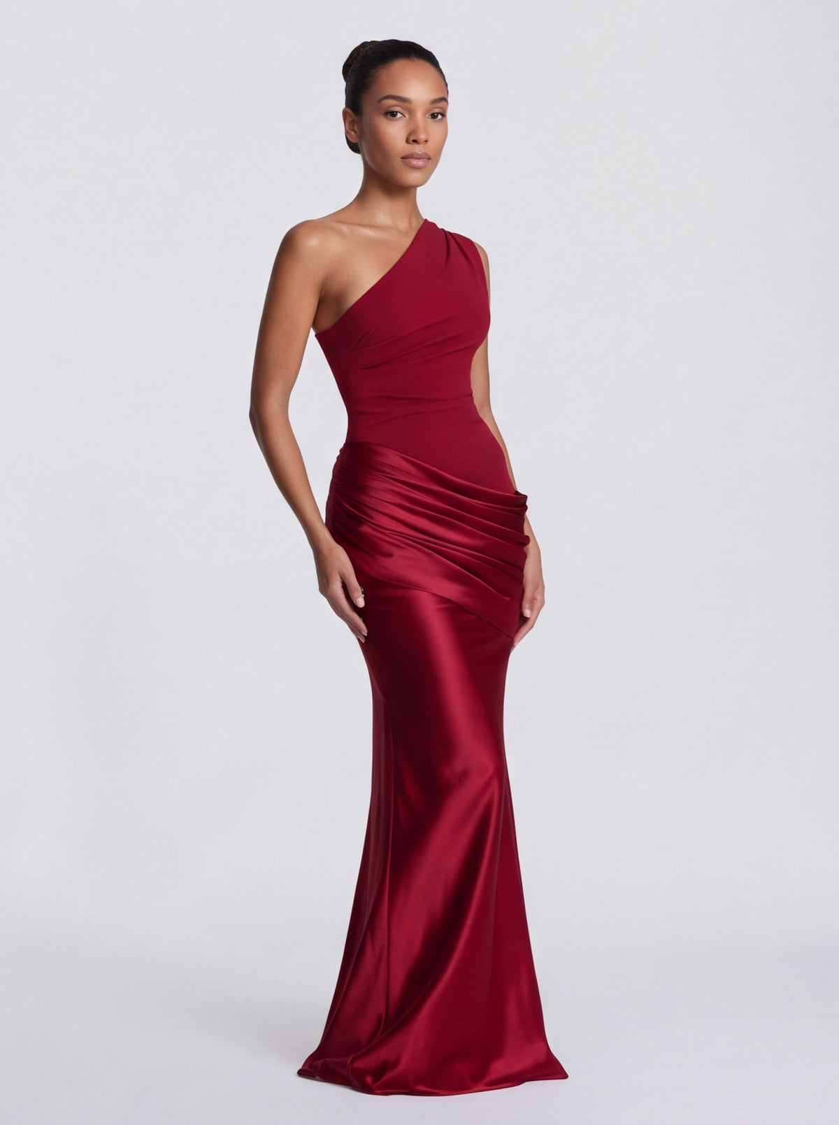 Satin One Shoulder Drop Waist Maxi Dress