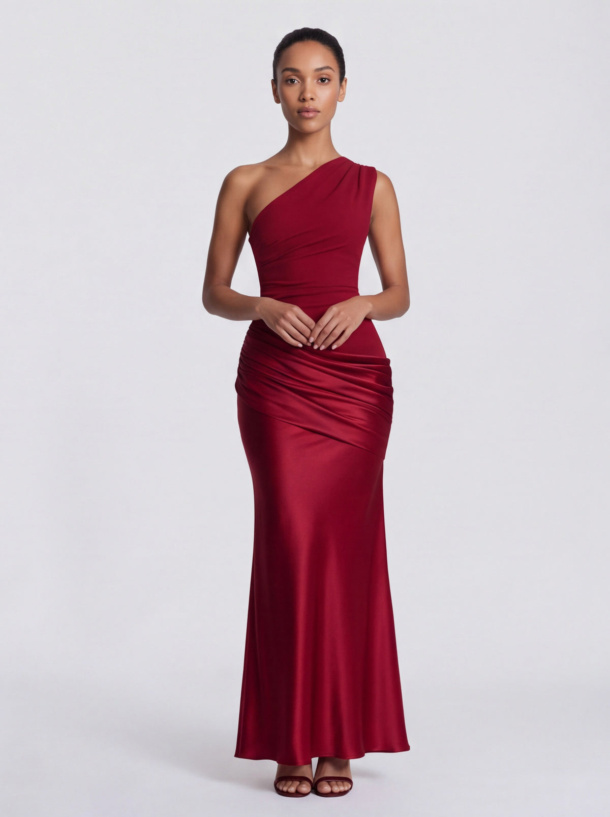 Satin One Shoulder Drop Waist Maxi Dress