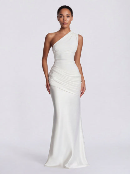 Satin One Shoulder Drop Waist Maxi Dress