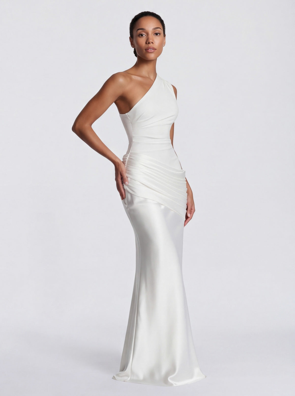 Satin One Shoulder Drop Waist Maxi Dress