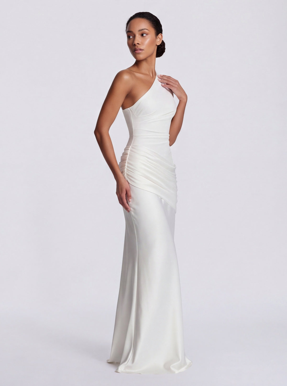 Satin One Shoulder Drop Waist Maxi Dress
