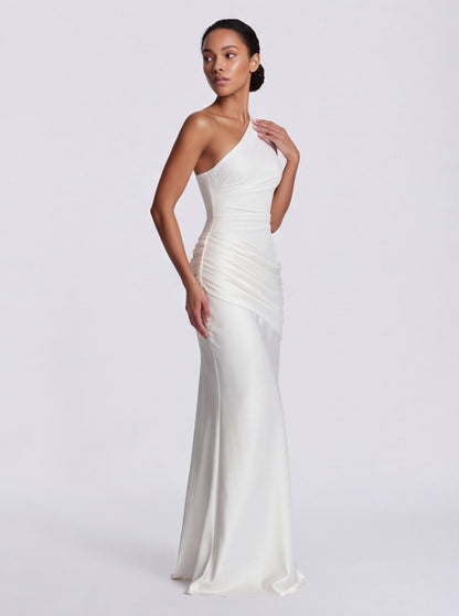Satin One Shoulder Drop Waist Maxi Dress