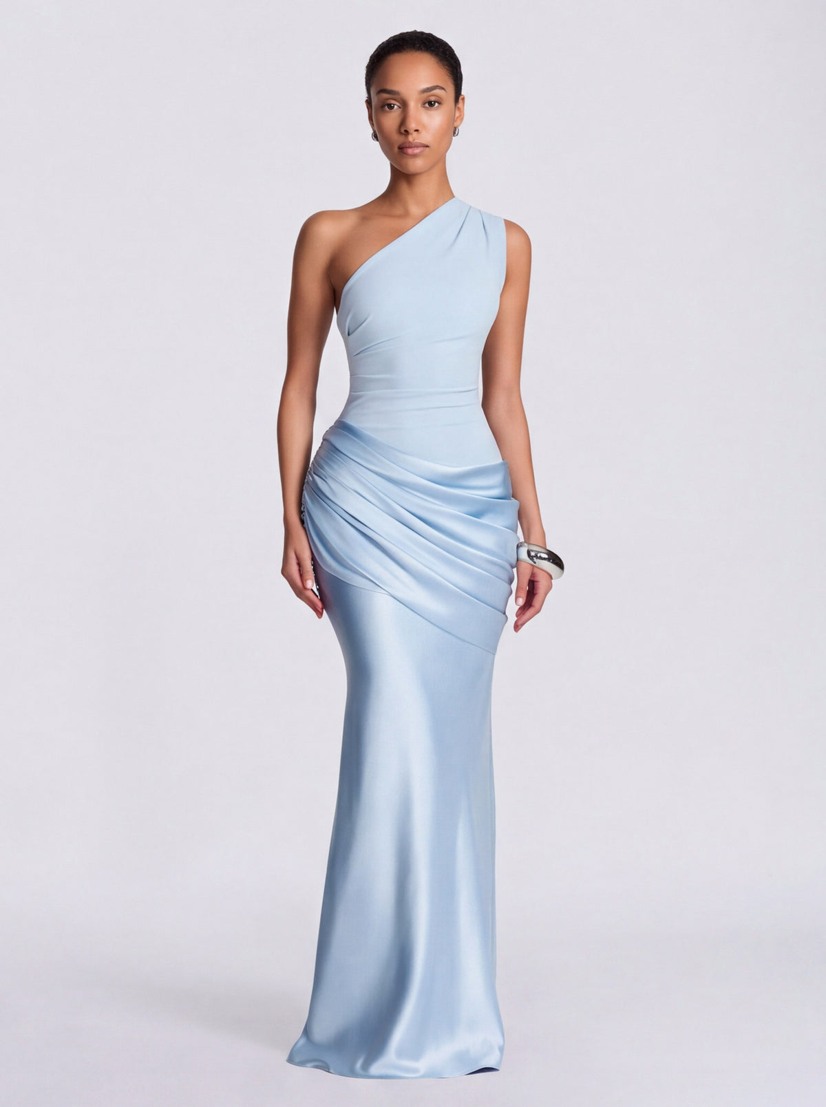 Satin One Shoulder Drop Waist Maxi Dress