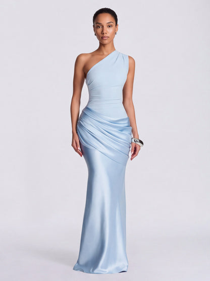 Satin One Shoulder Drop Waist Maxi Dress