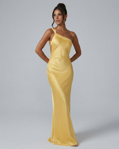 Satin One Shoulder Maxi Dress