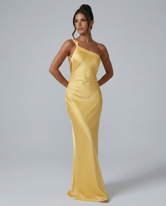 Satin One Shoulder Maxi Dress