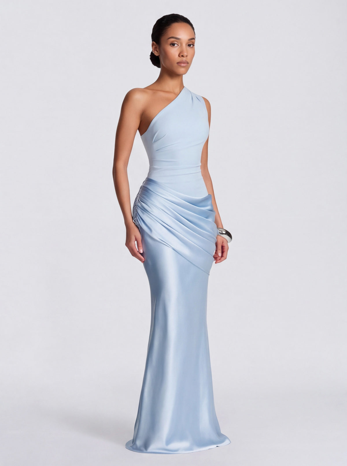 Satin One Shoulder Drop Waist Maxi Dress