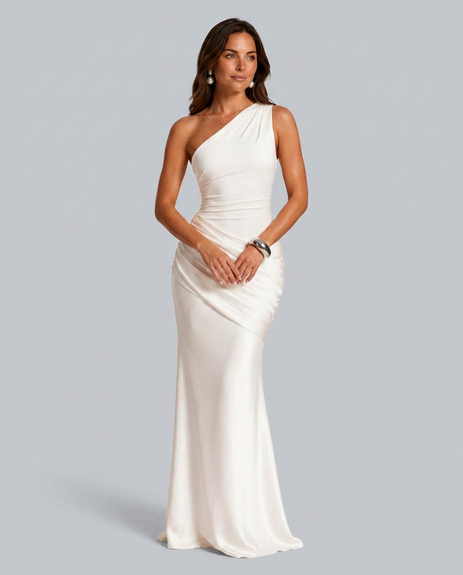 Satin One Shoulder Maxi Dress