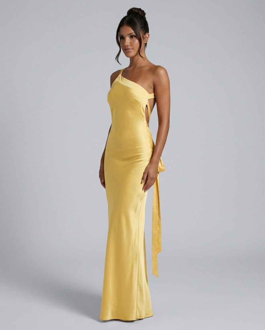 Satin One Shoulder Maxi Dress