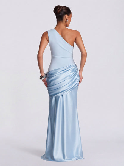 Satin One Shoulder Drop Waist Maxi Dress