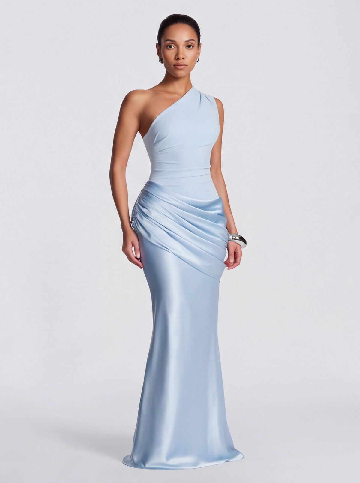 Satin One Shoulder Drop Waist Maxi Dress