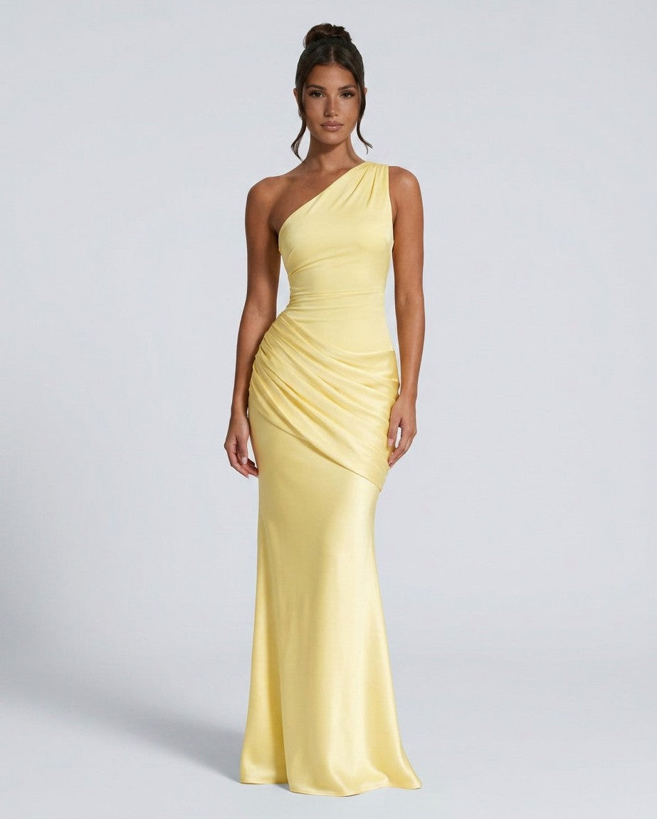 Satin One Shoulder Maxi Dress