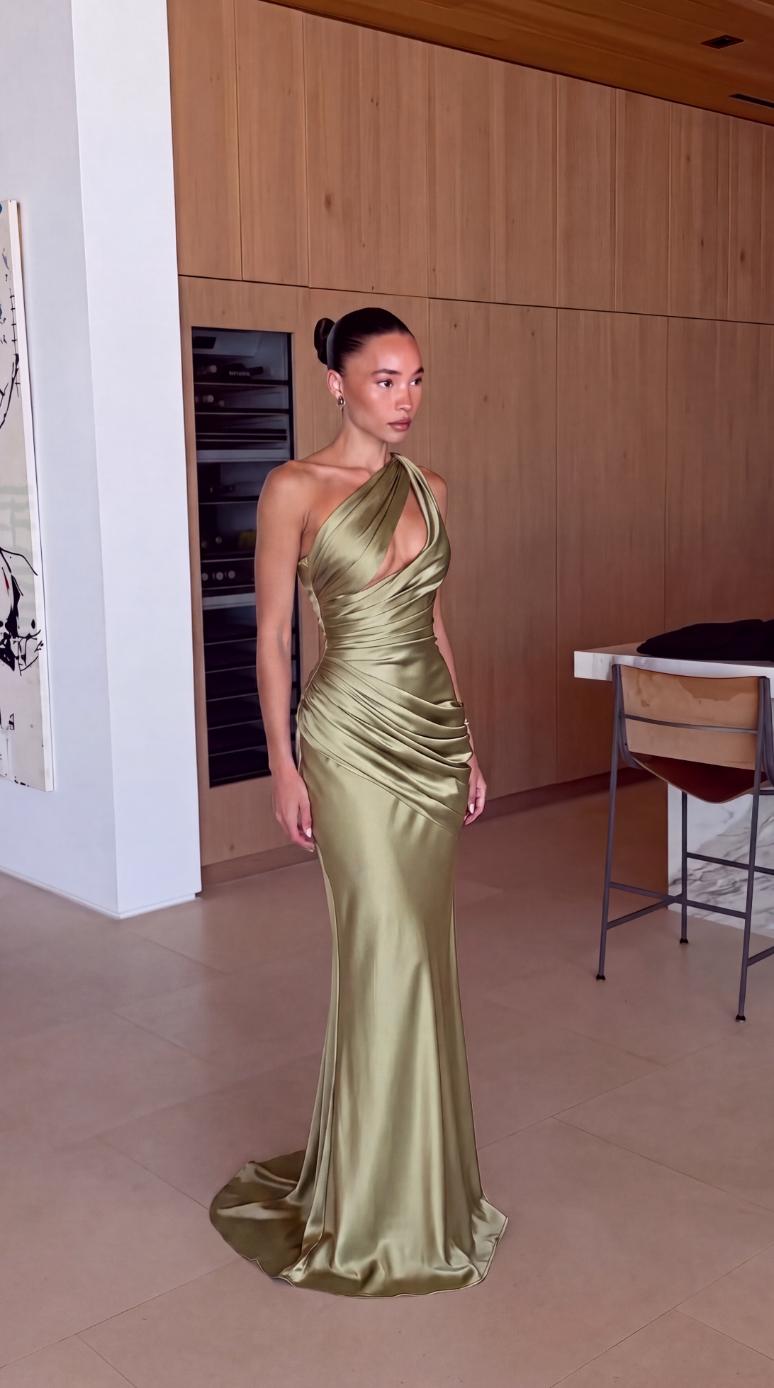 Satin One Shoulder Maxi Dress