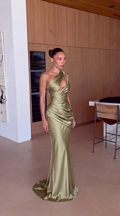 Satin One Shoulder Maxi Dress