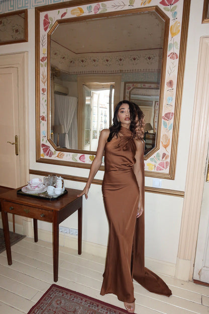 Satin One Shoulder Maxi Dress