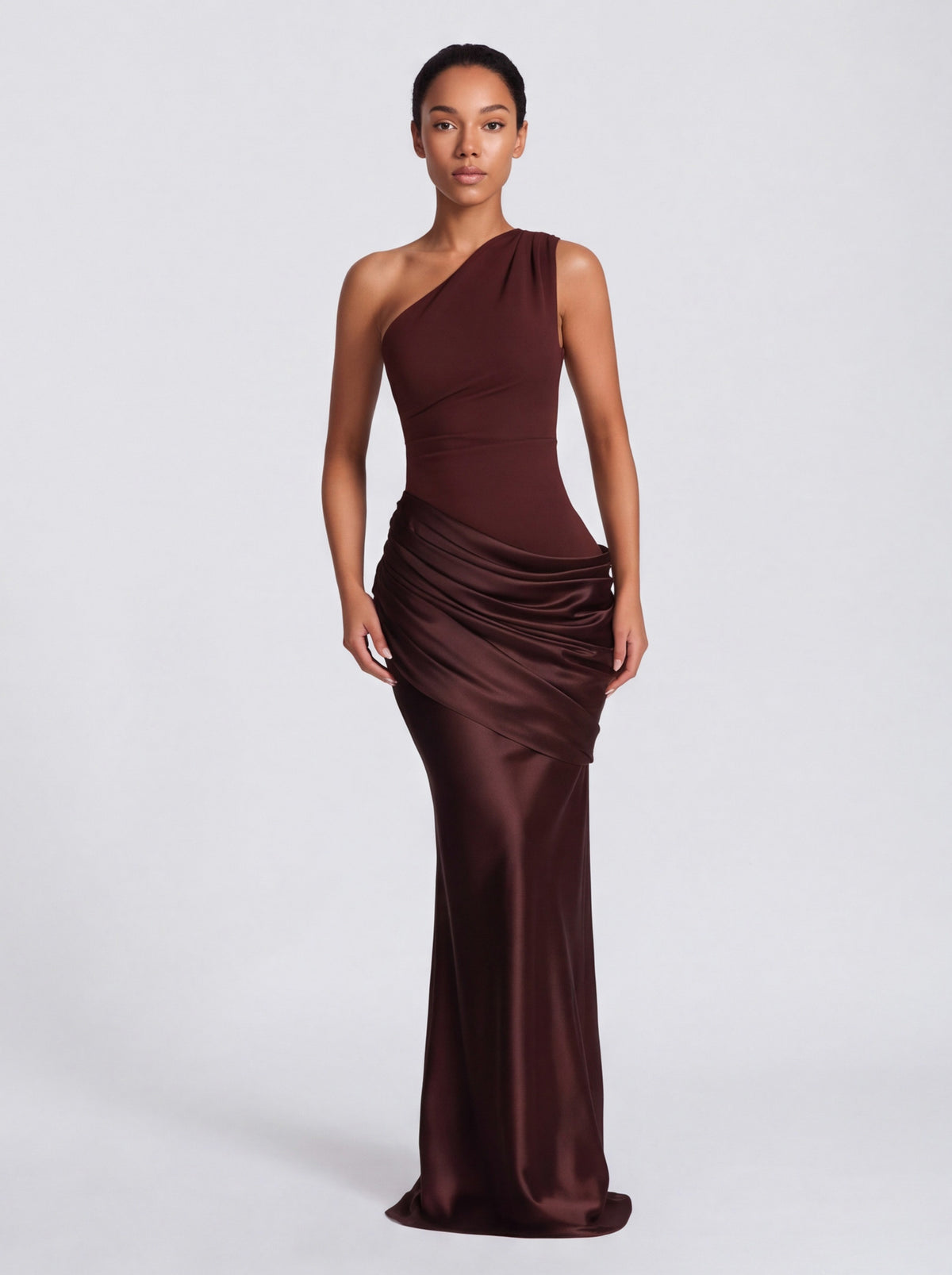 Satin One Shoulder Drop Waist Maxi Dress