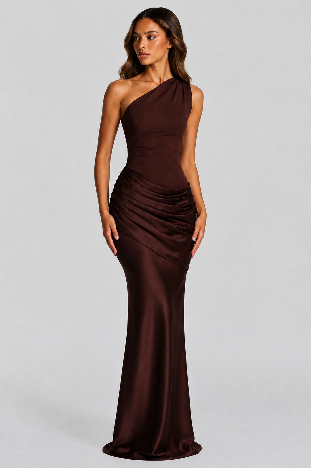 Satin One Shoulder Maxi Dress