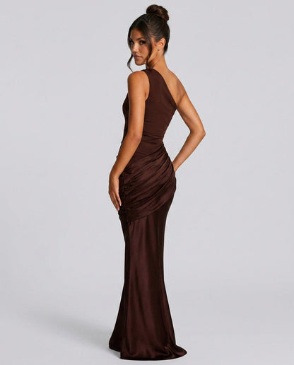 Satin One Shoulder Maxi Dress