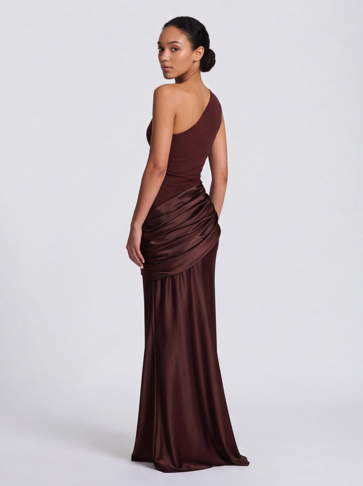 Satin One Shoulder Drop Waist Maxi Dress