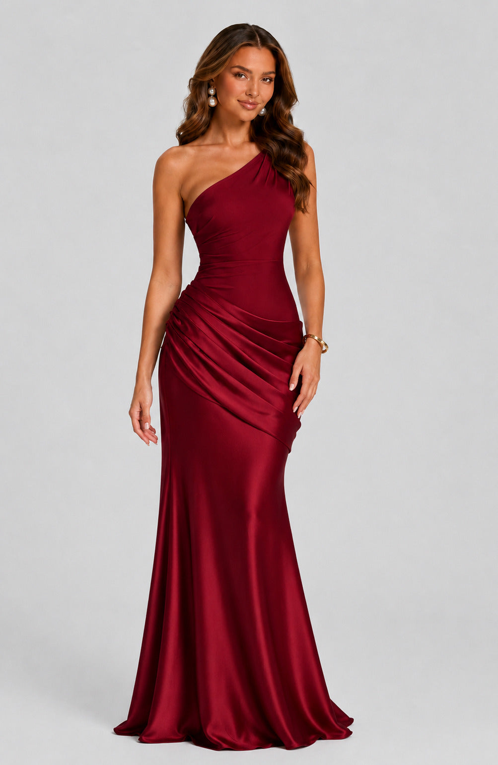 Satin One Shoulder Maxi Dress