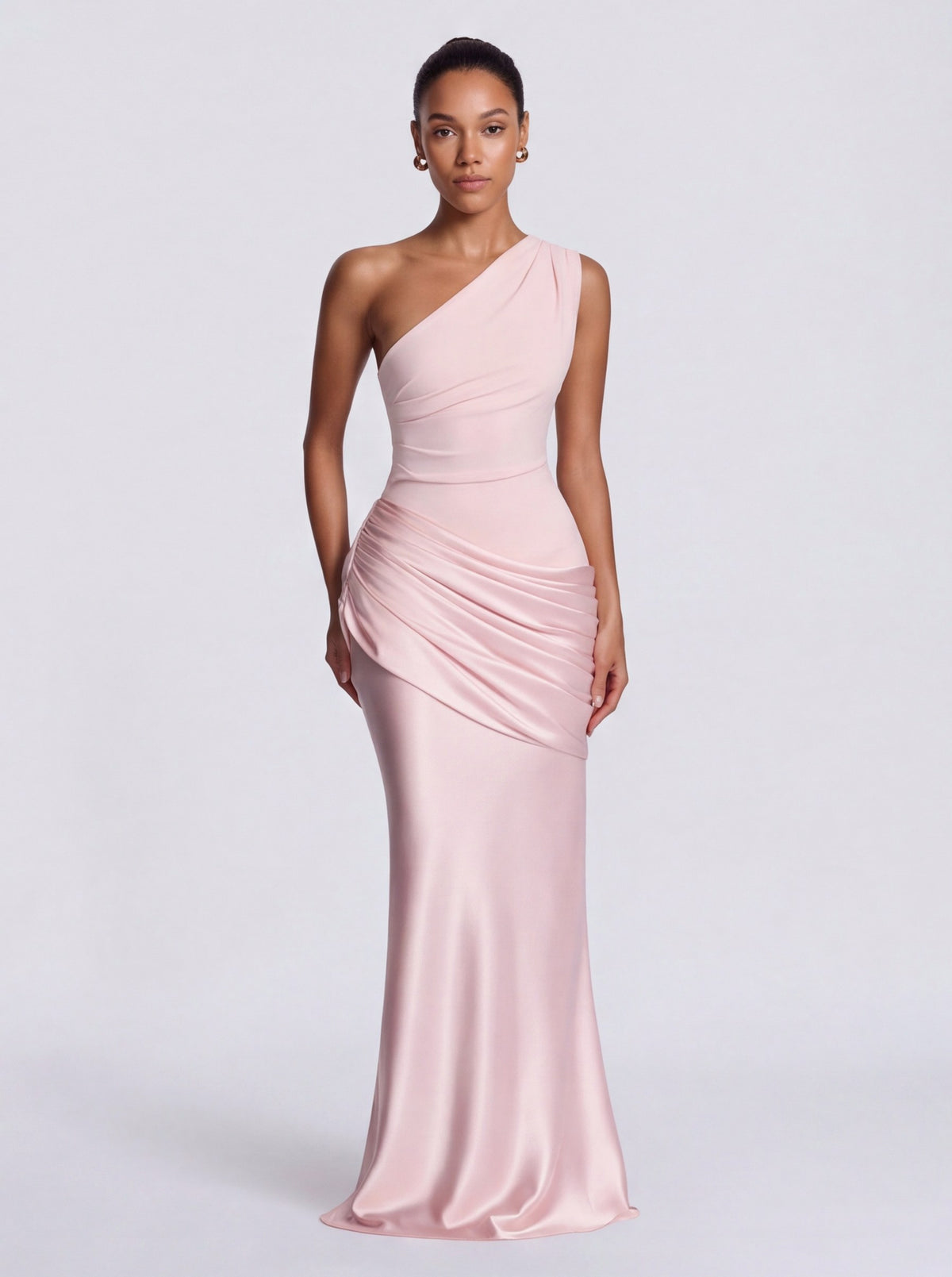 Satin One Shoulder Drop Waist Maxi Dress