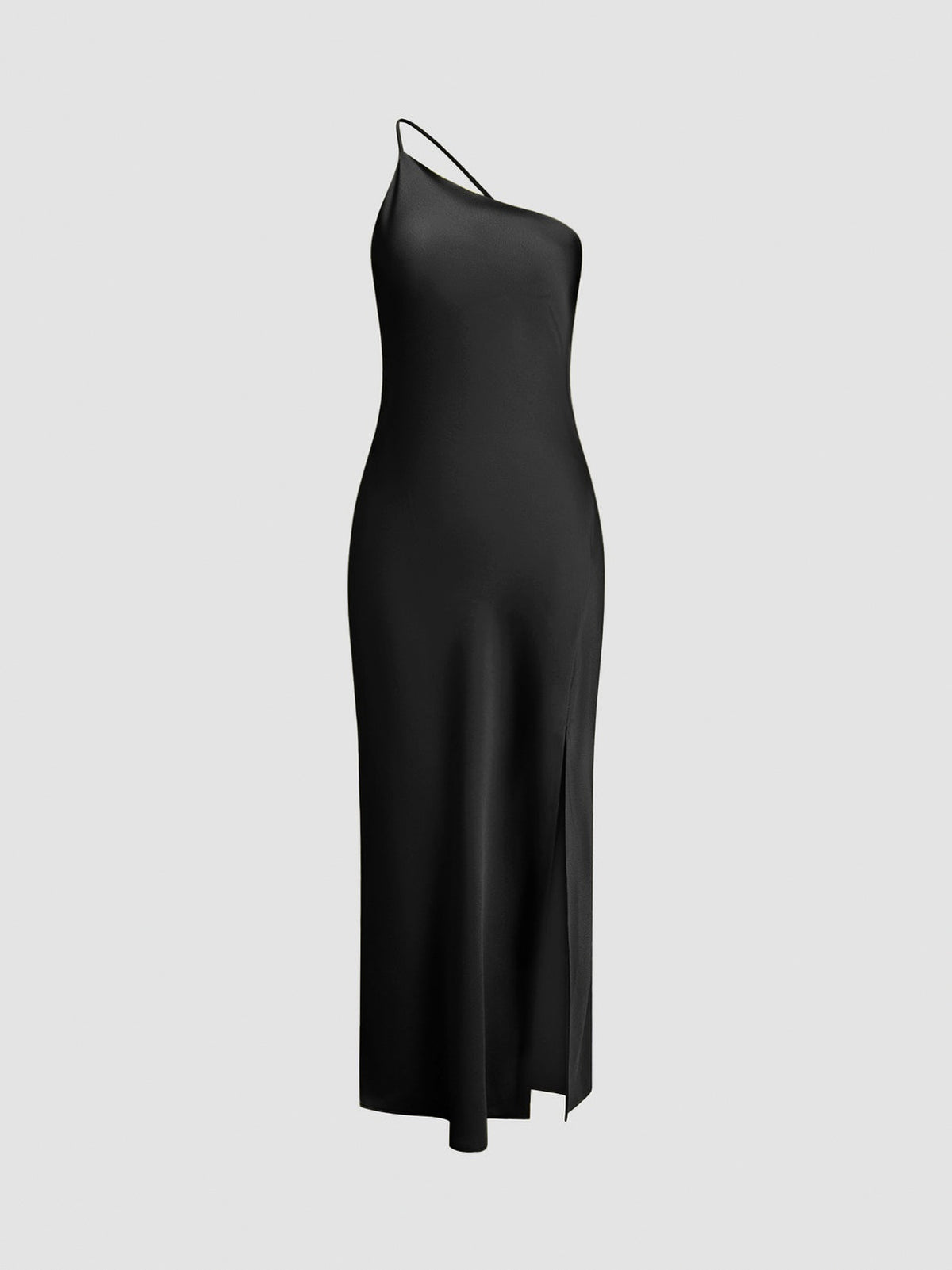Satin One Shoulder Side Slit Midi Dress