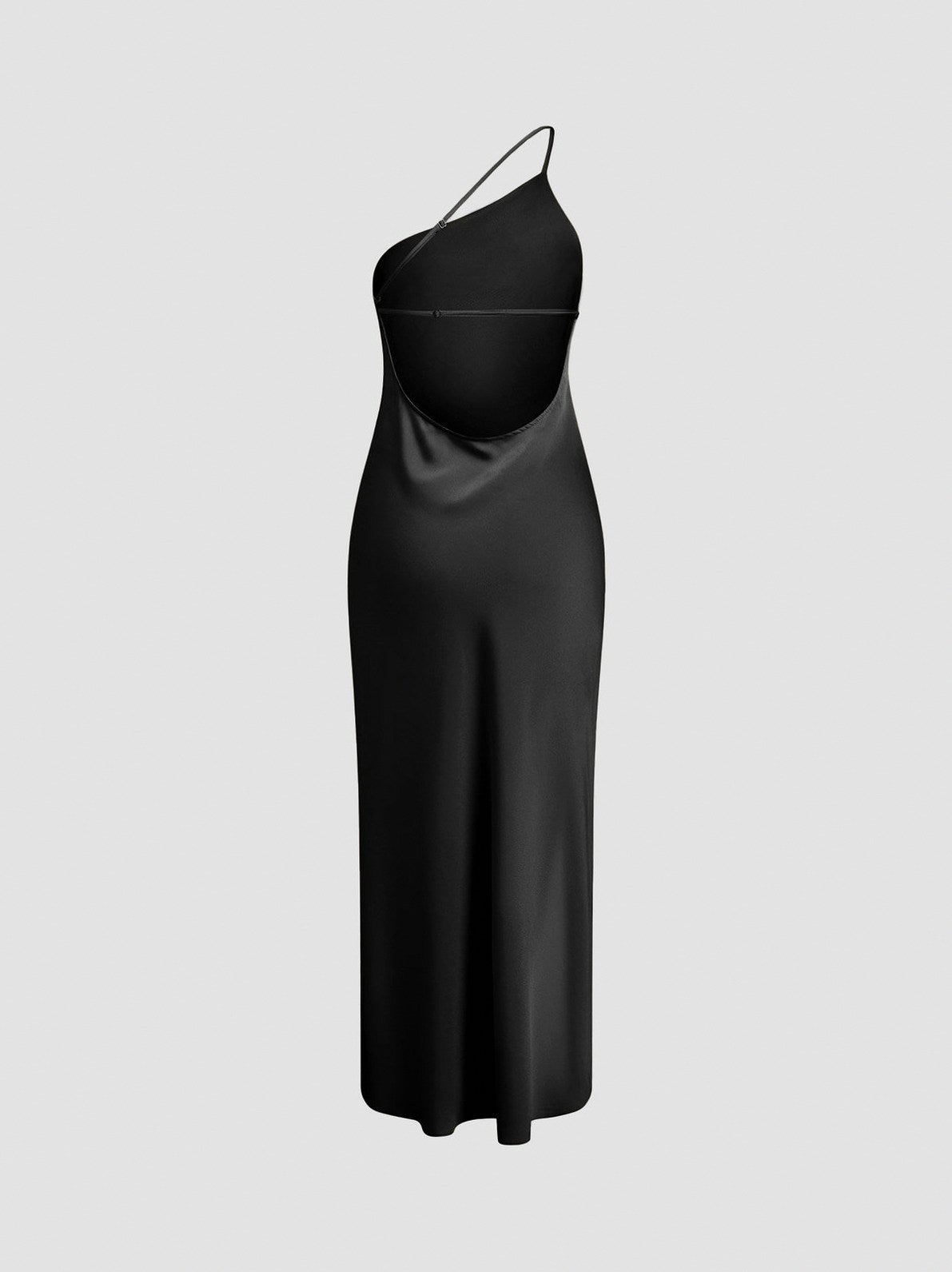 Satin One Shoulder Side Slit Midi Dress