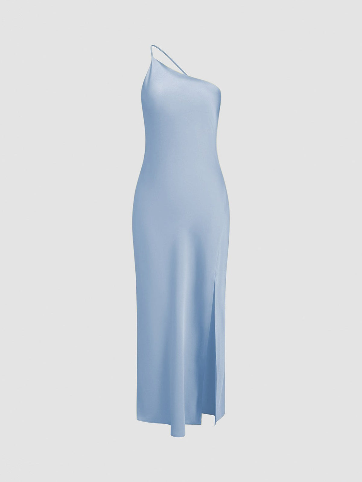 Satin One Shoulder Side Slit Midi Dress