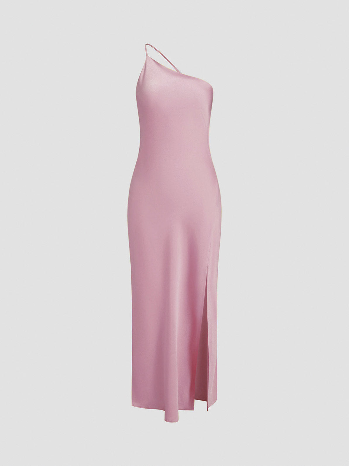 Satin One Shoulder Side Slit Midi Dress
