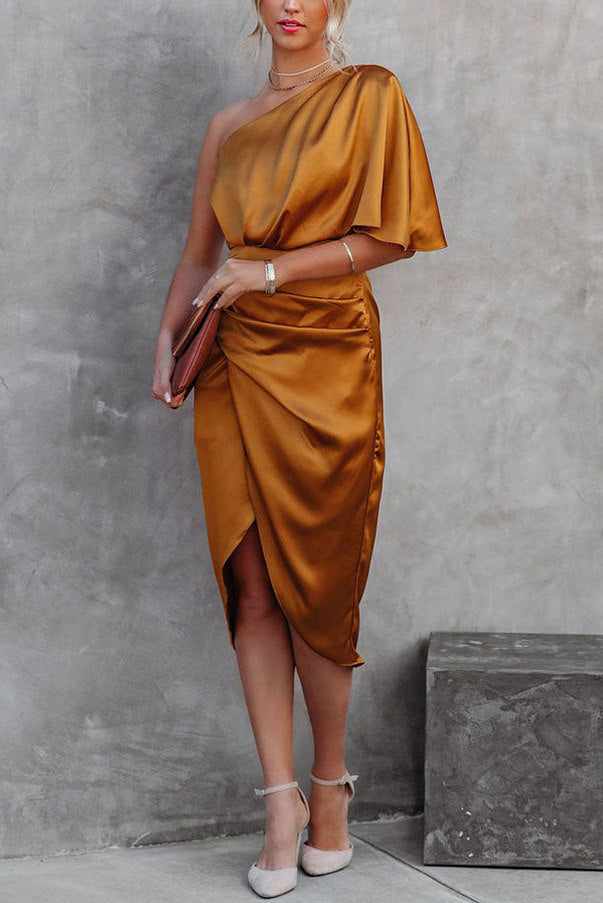 Satin One Shoulder Midi Dress