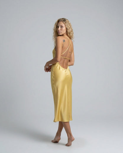 Satin One Shoulder Side Slit Midi Dress