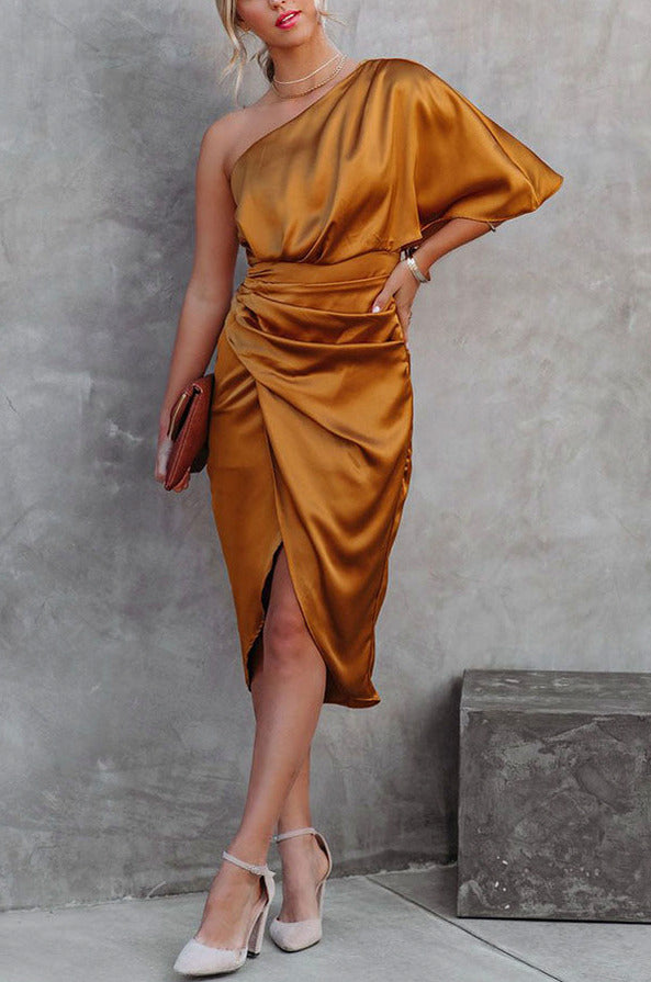 Satin One Shoulder Midi Dress