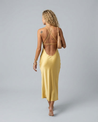 Satin One Shoulder Side Slit Midi Dress