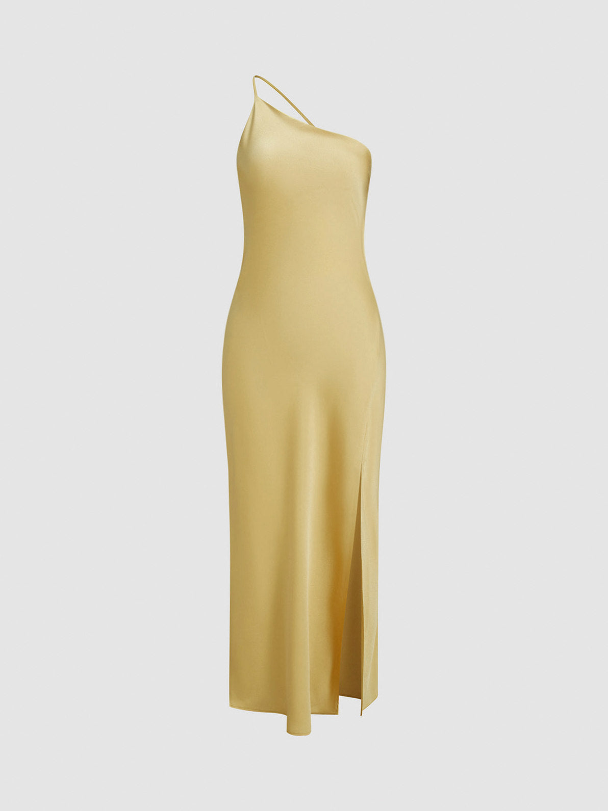 Satin One Shoulder Side Slit Midi Dress