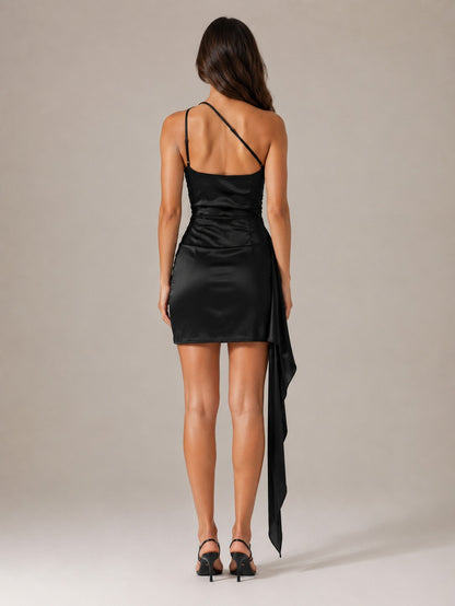 Satin One Shoulder Mini Dress