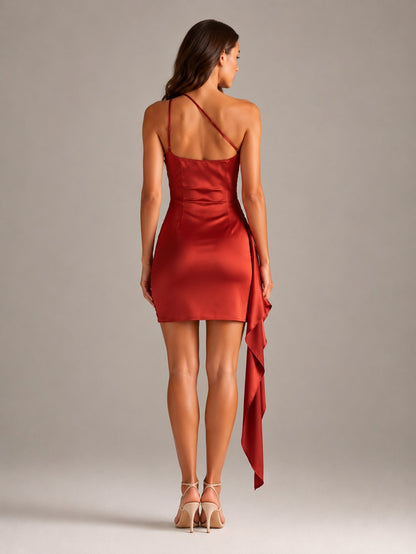Satin One Shoulder Mini Dress