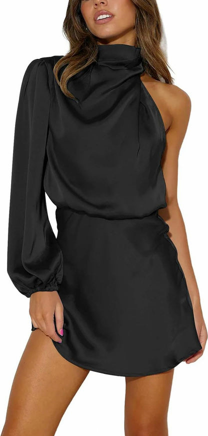 Satin One Shoulder Mini Dress