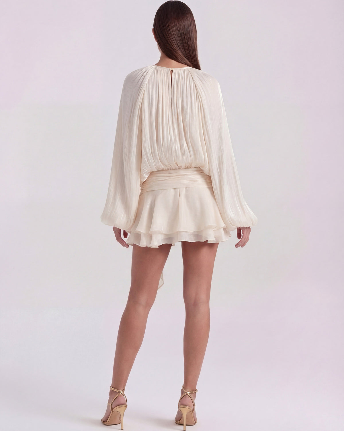 Satin Pleated Long Sleeve Mini Dress